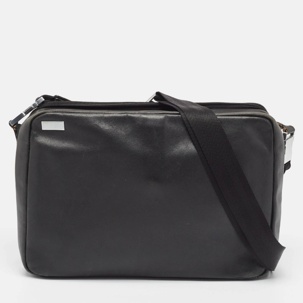 Black Leather Zip Laptop Bag