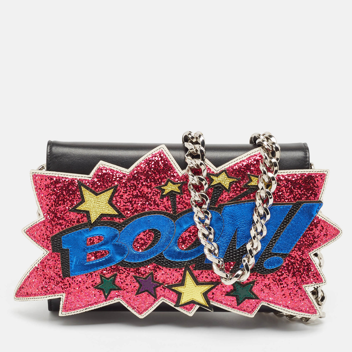 Dolce & Gabbana Black Boom Patch Chain Shoulder Bag