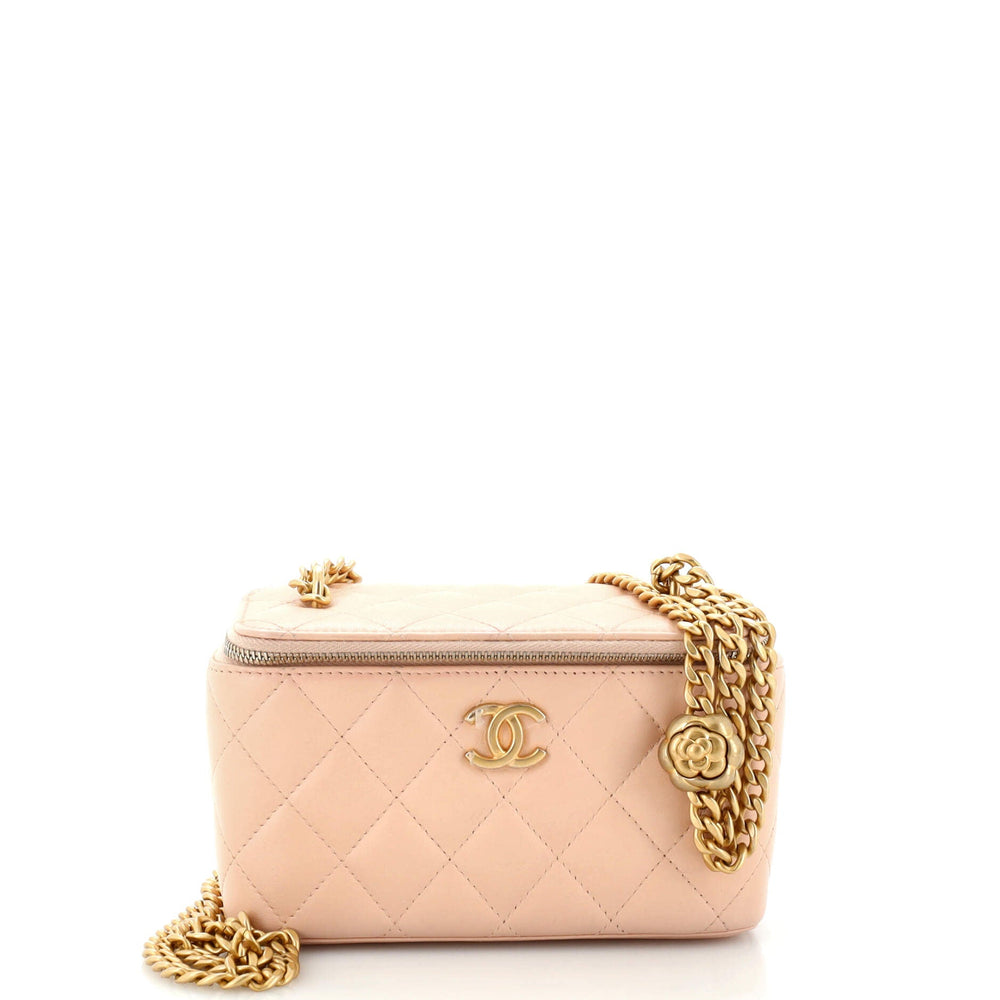 CHANEL Sweet Camellia Vanity Case with Chain Quilted Lambskin Small