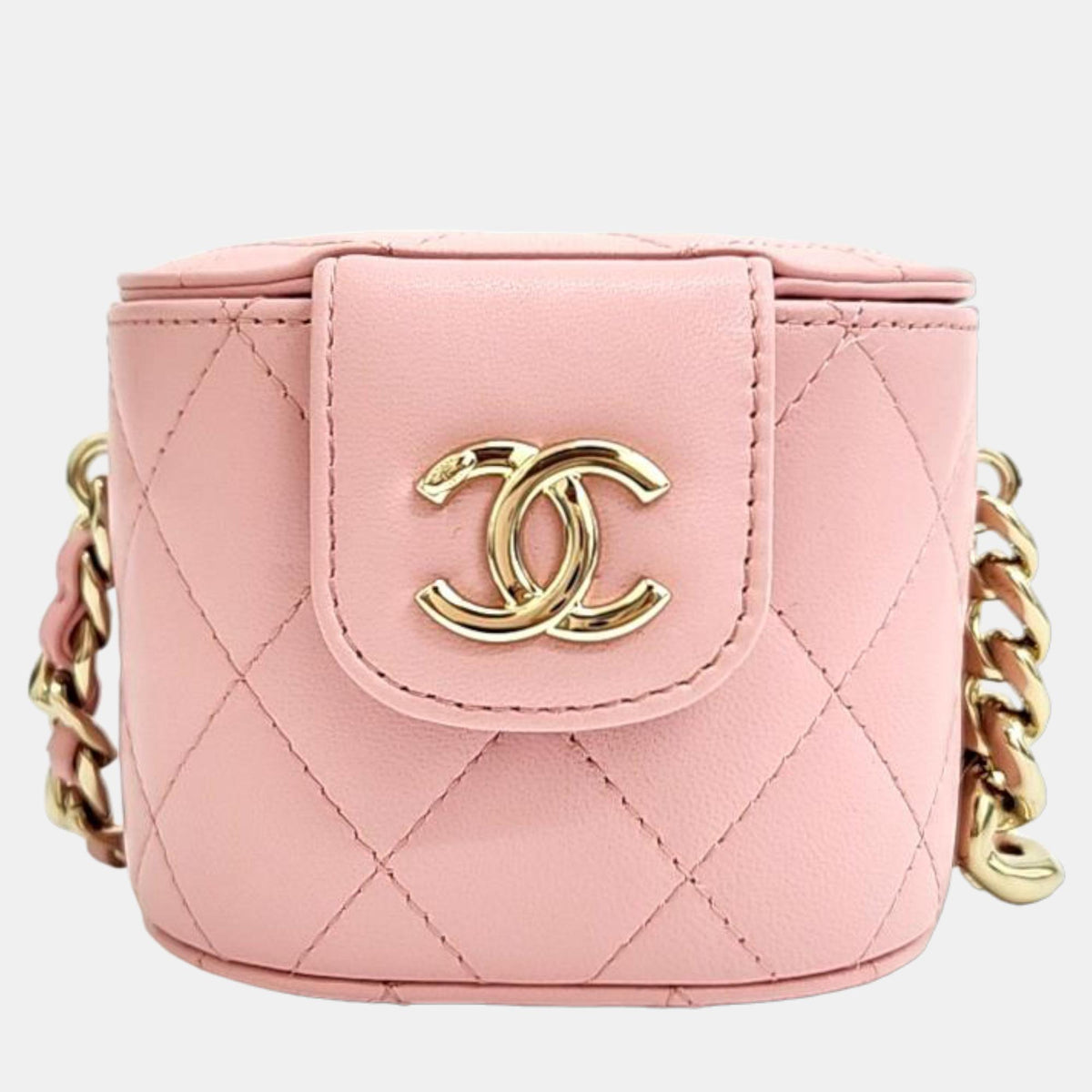 Chanel Pink Leather Mini Vanity Case Clutch Bag