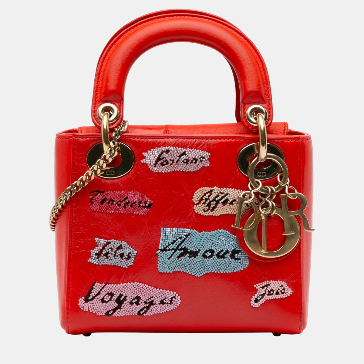 Dior Red Mini Sequin Embellished Lady Tote Bag