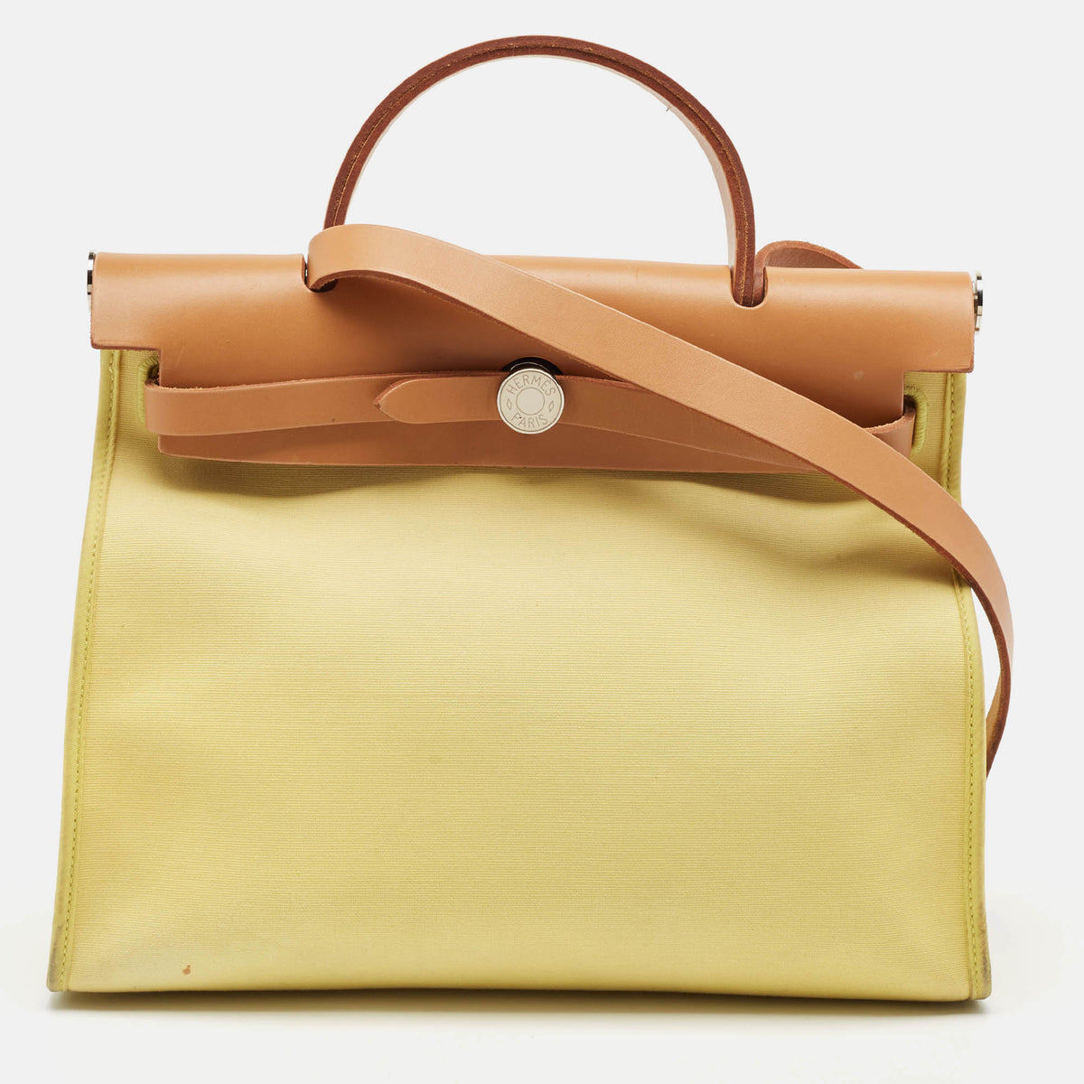 Hermès Lime/Natural Toile and Vache Hunter Herbag Zip 31 Bag