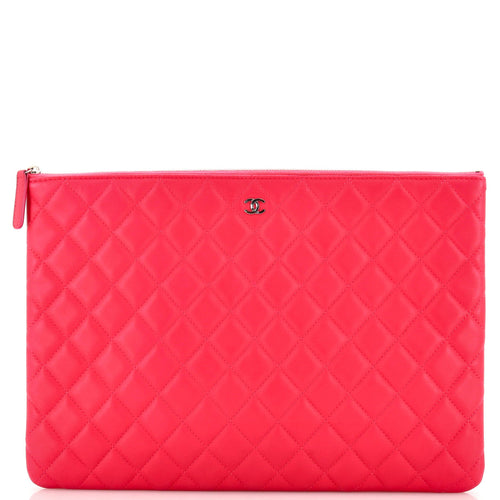 CHANEL O Case Clutch Quilted Lambskin Large