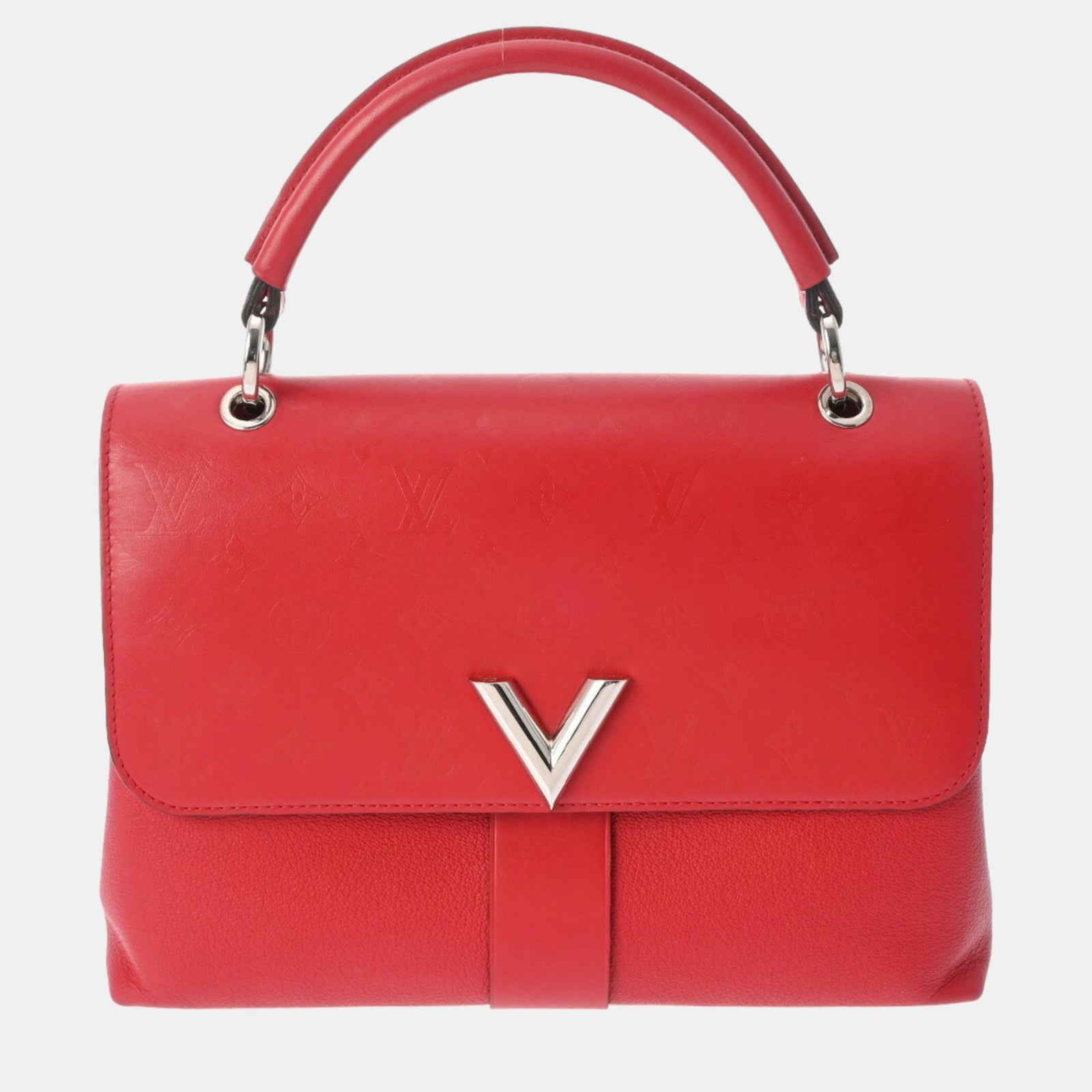 Louis Vuitton Sac à main en cuir monogrammé rouge avec chaîne