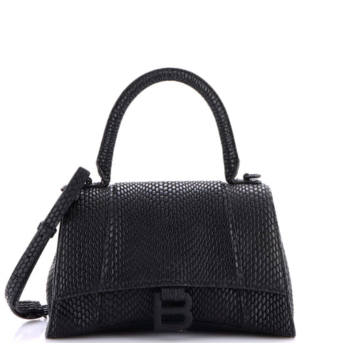 Hourglass Top Handle Bag Snakeskin Embossed Leather Small