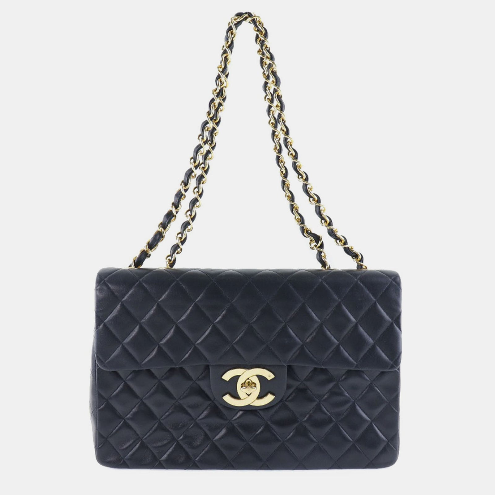 Chanel Sac à bandoulière à rabat simple en cuir noir Maxi Classic