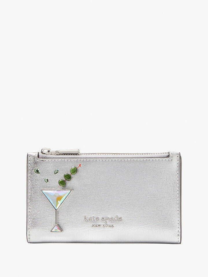 Kate Spade Au Shaken Not Stirred Embellished Metallic Small Slim Bifold Wallet