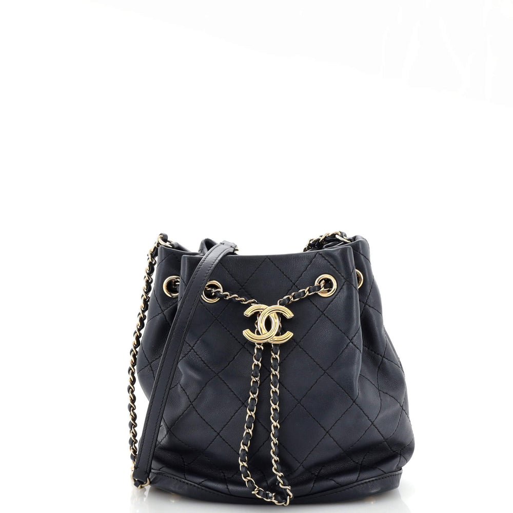 CHANEL CC Drawstring Bucket Bag Quilted Lambskin Small