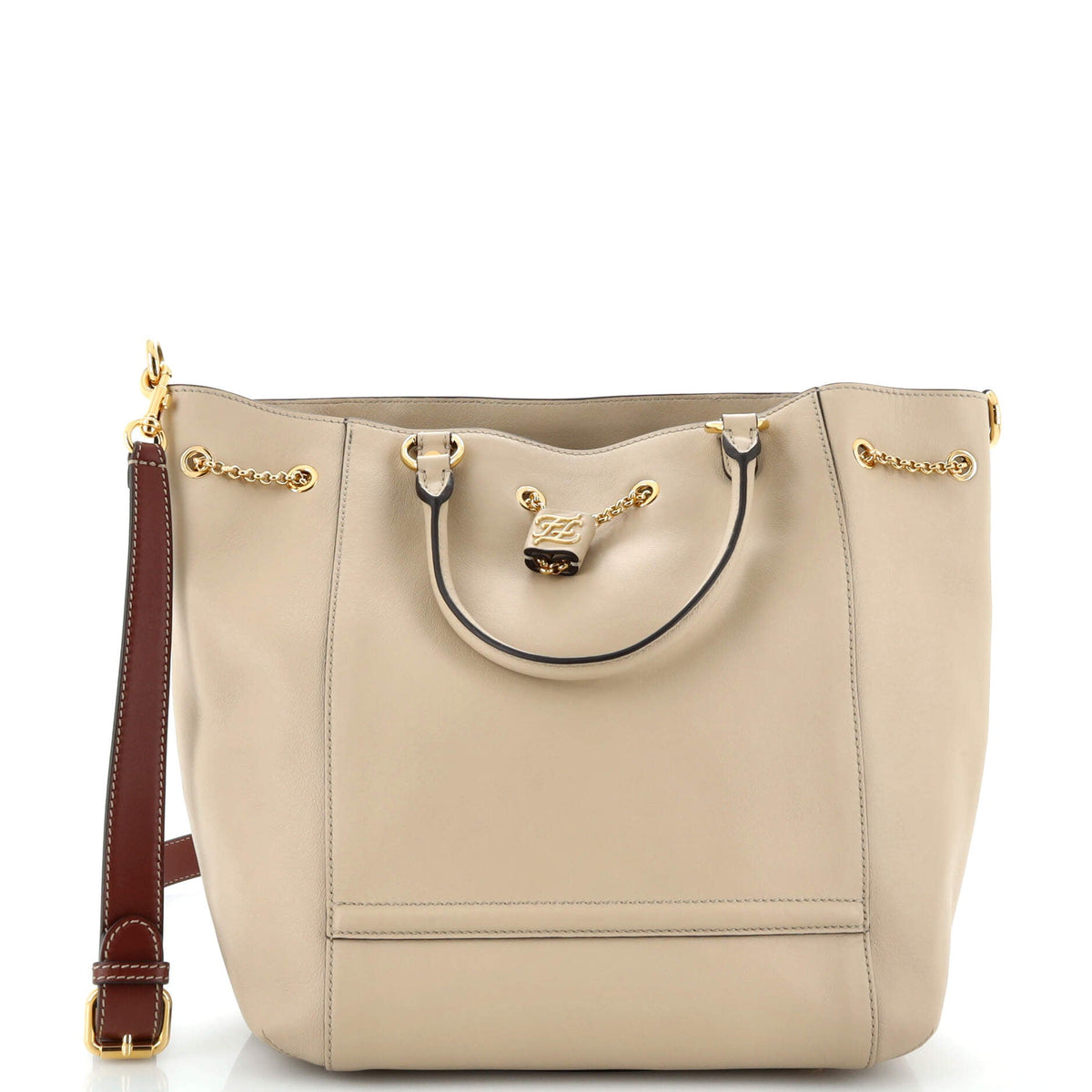 Fendi FENDI Karligraphy Chain Bucket Bag Leather Medium