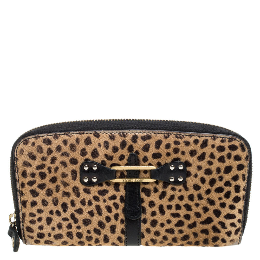 Jimmy Choo Animal Print Calf Hair Zip Around Wallet