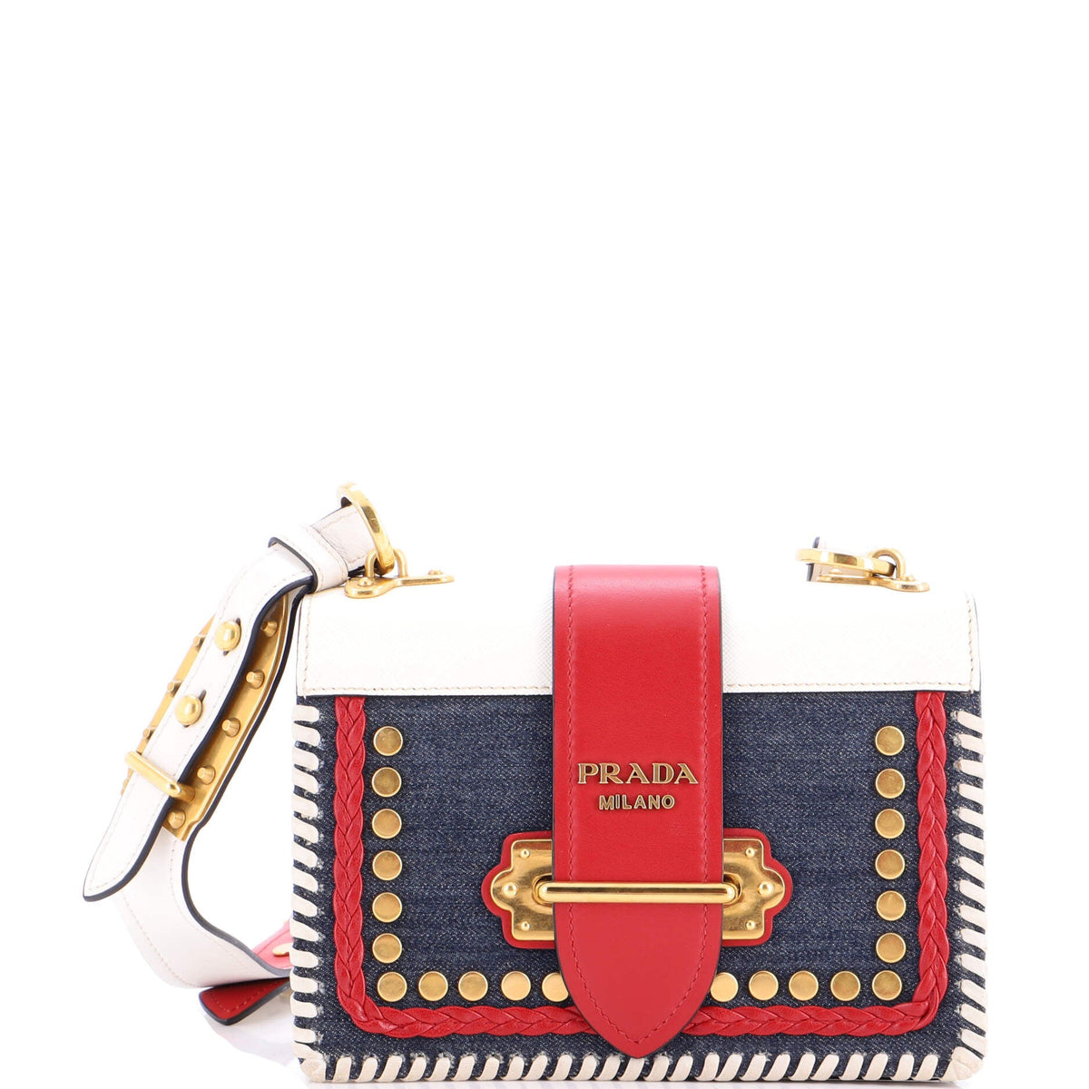 Prada PRADA Cahier Crossbody Bag Embellished Denim and Leather Small