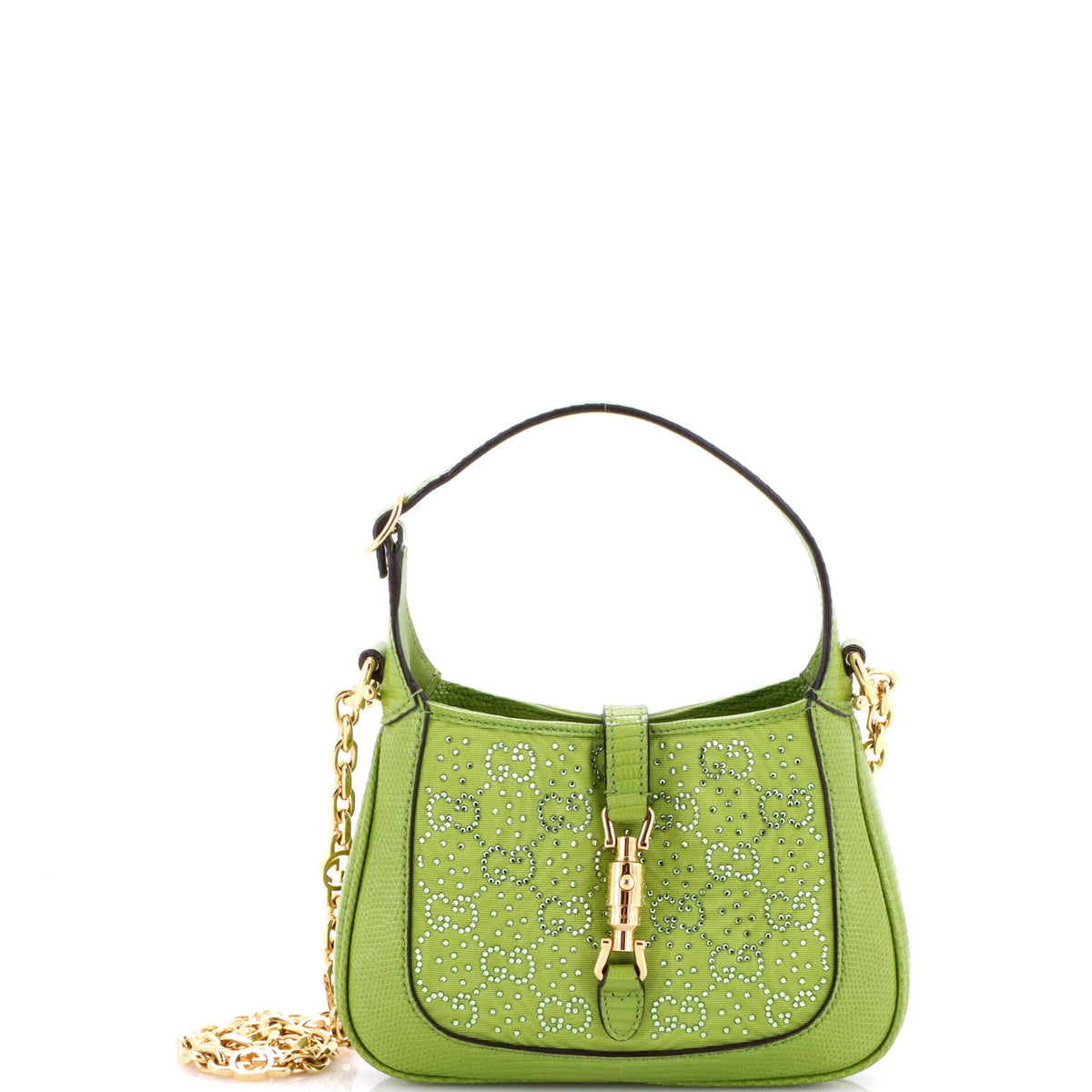 Gucci GUCCI Jackie 1961 Chain Hobo GG Embellished Canvas with Lizard Mini