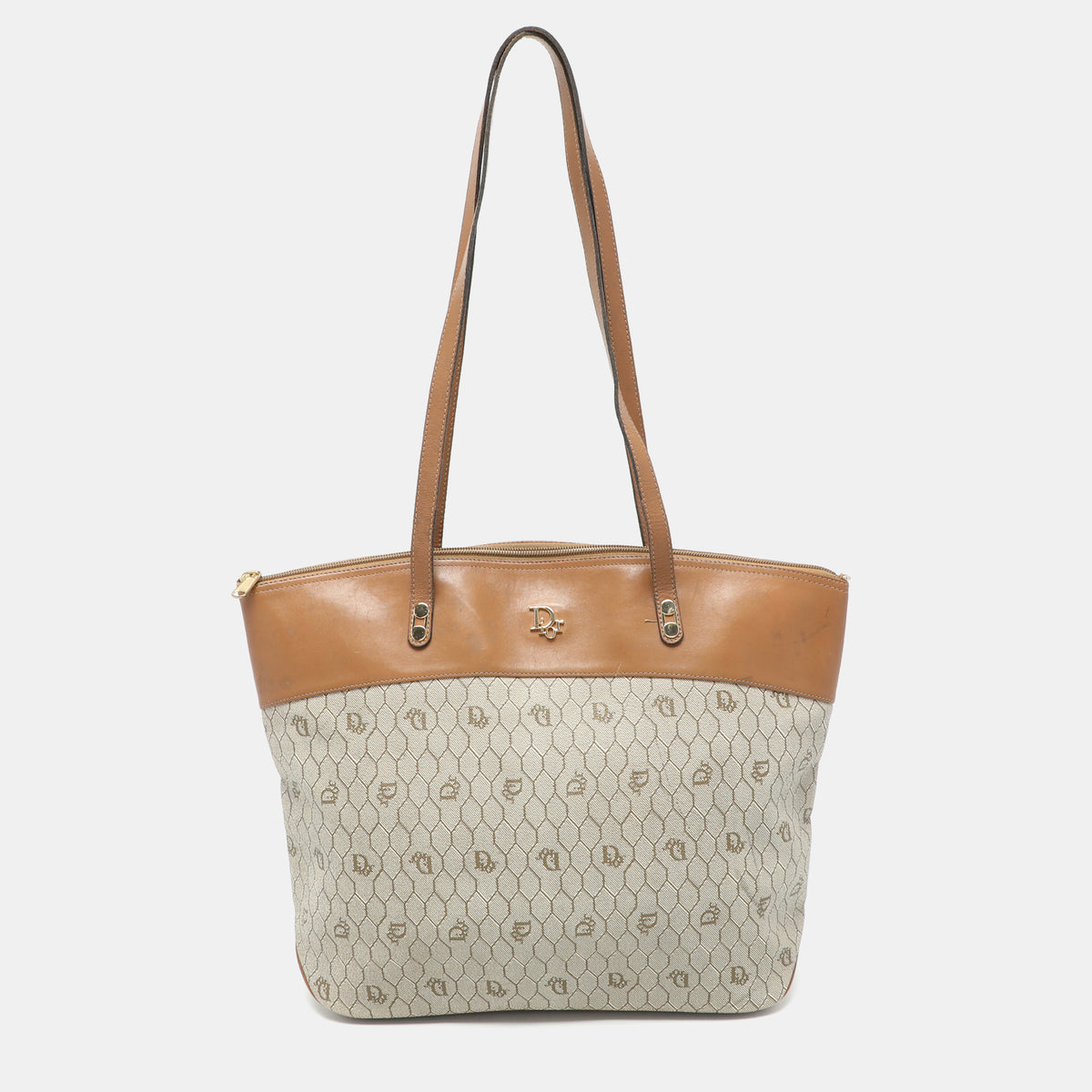 Dior Beige/Brown Honeycomb Coated Canvas and Leather Vintage Tote