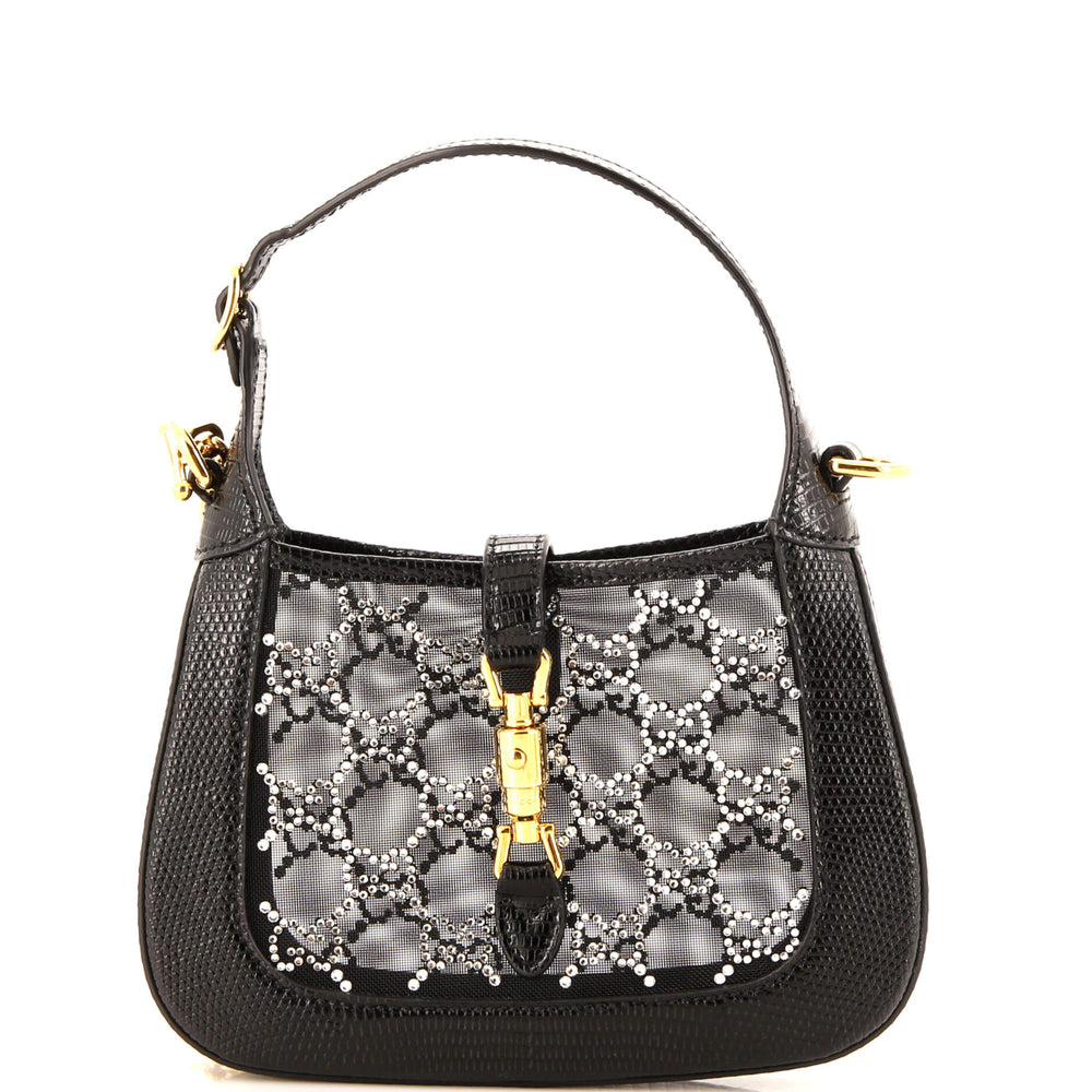 GUCCI Jackie 1961 Chain Hobo Crystal GG Embellished Mesh with Lizard Mini