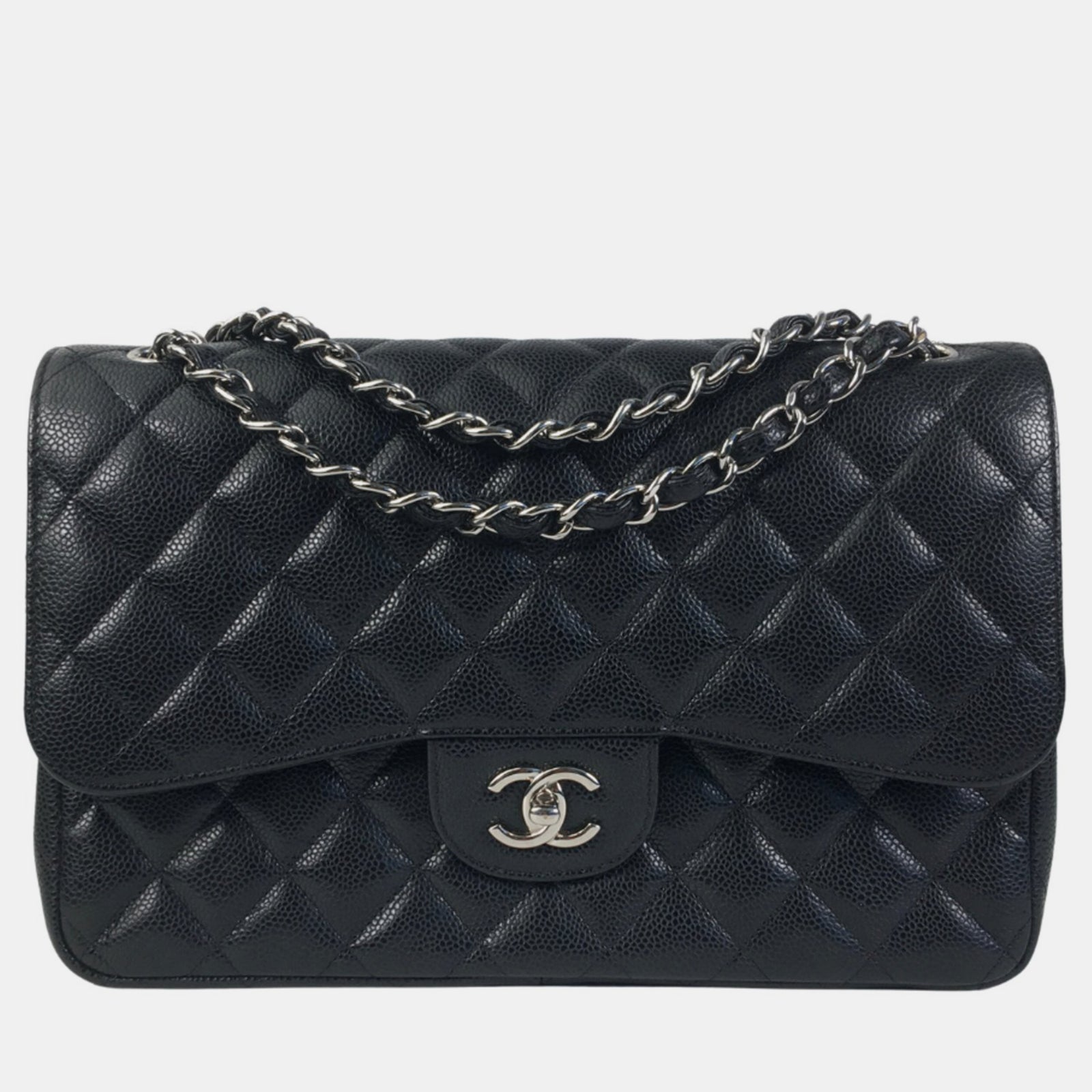 Chanel Black Lambskin Leather Jumbo Classic Double Flap Shoulder Bag