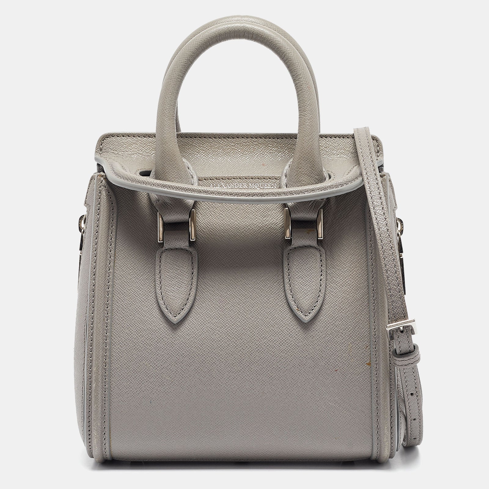 Alexander Mcqueen Grey Leather Mini Heroine Shoulder Bag