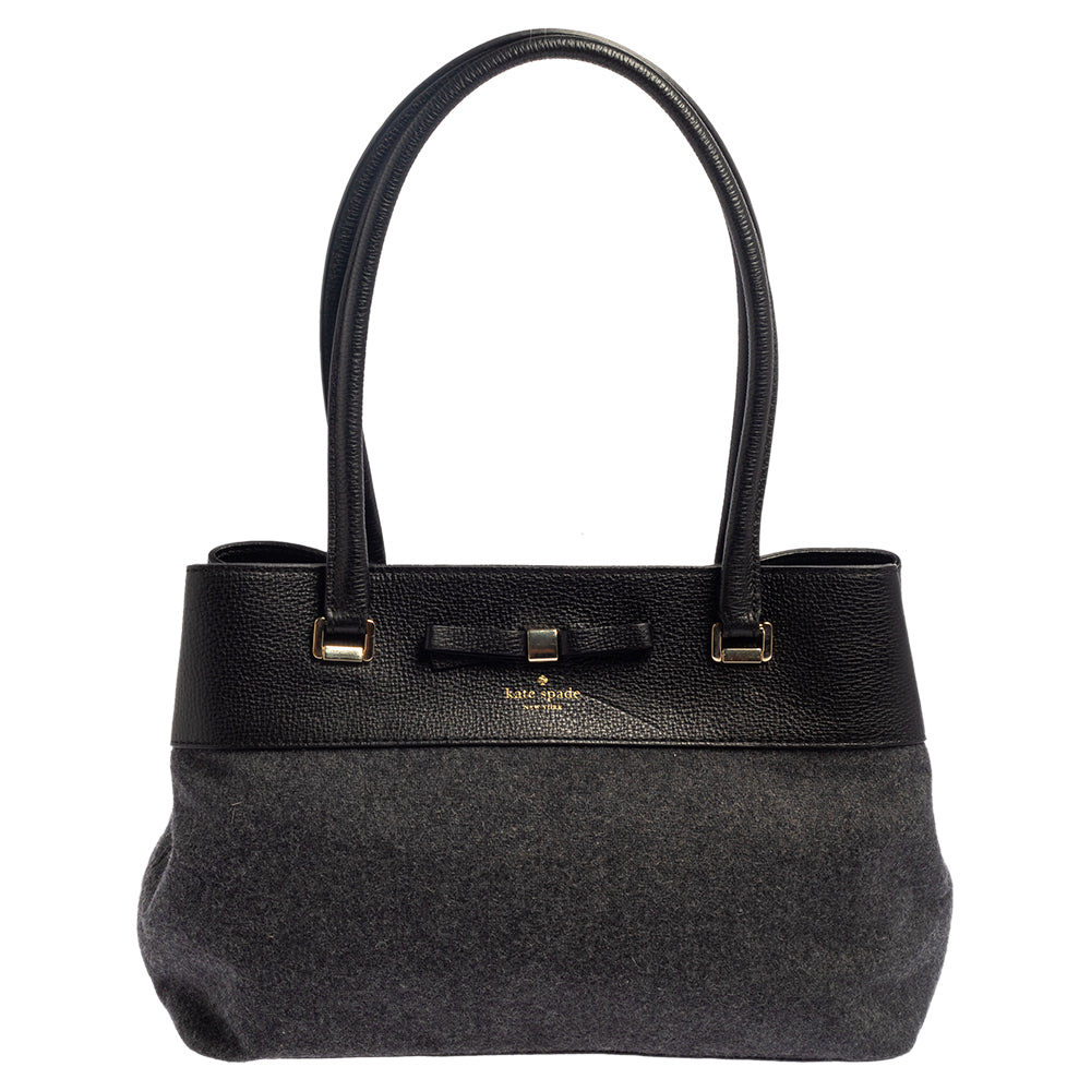 Kate Spade Graue/schwarze Tragetasche aus Wolle und Leder von Henderson Street