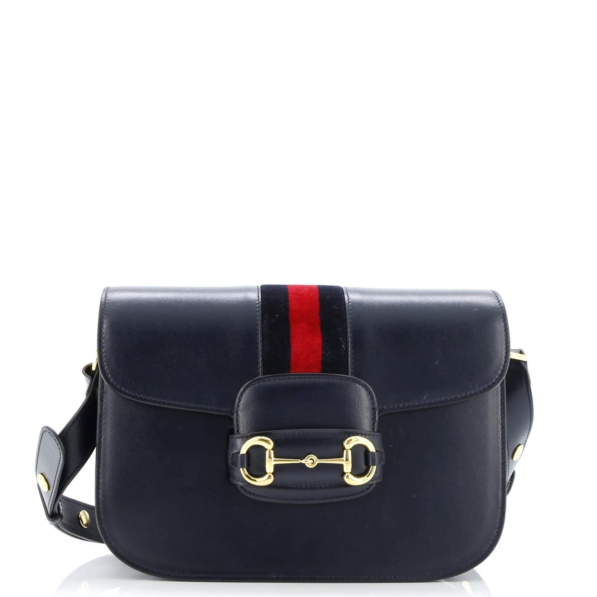 Gucci GUCCI Horsebit 1955 Shoulder Bag Leather with Web Velvet Detail Small