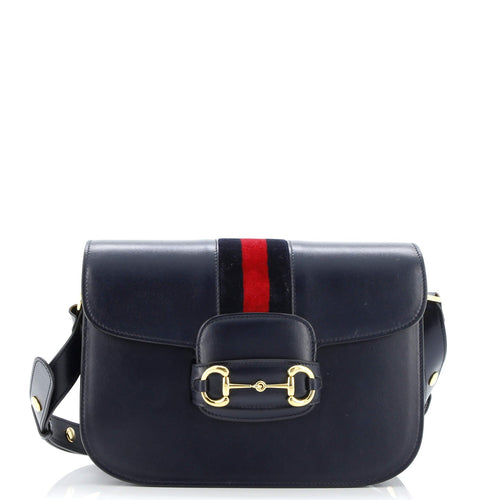 GUCCI Horsebit 1955 Shoulder Bag Leather with Web Velvet Detail Small