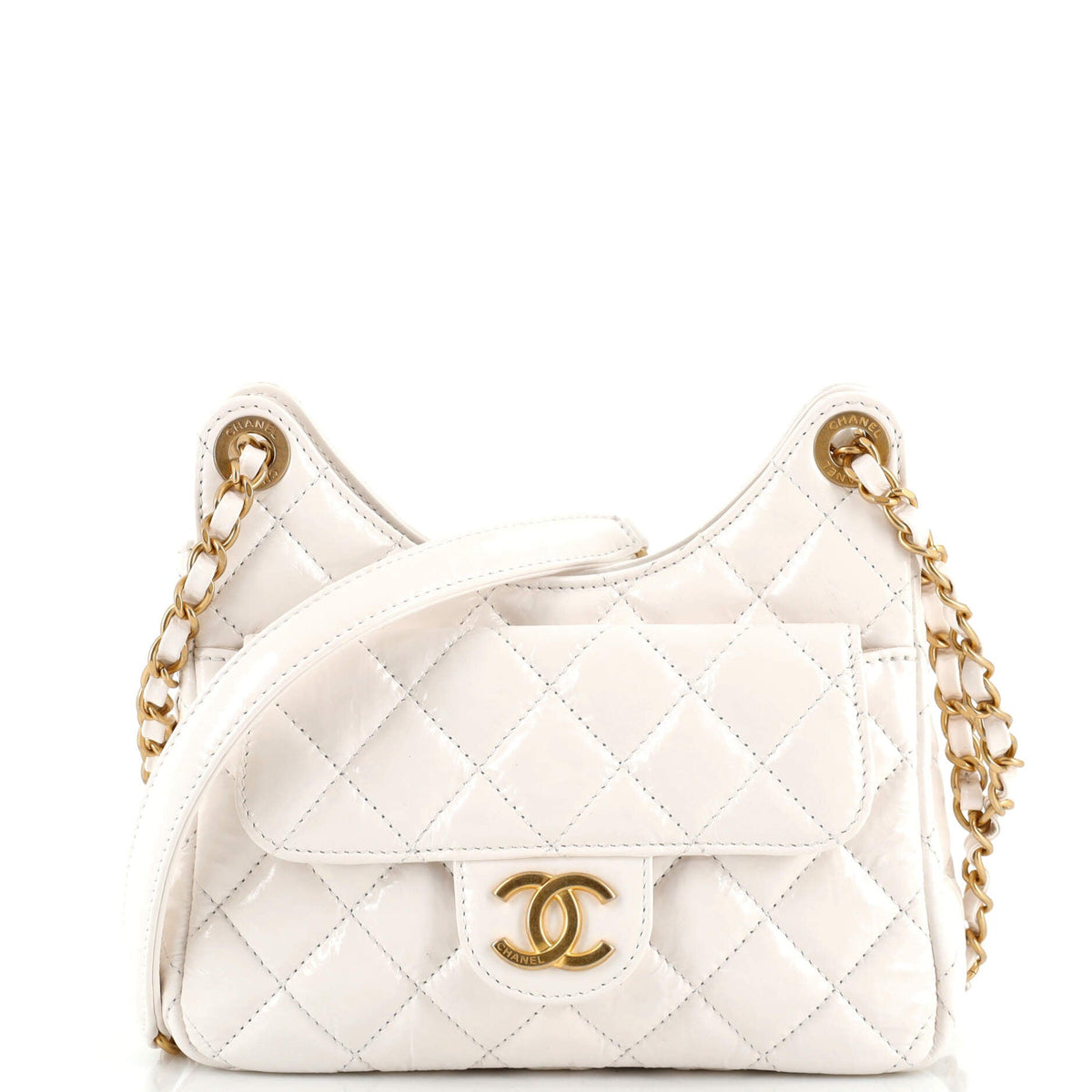 Chanel CHANEL Wavy CC Hobo Quilted Crumpled Calfskin Small