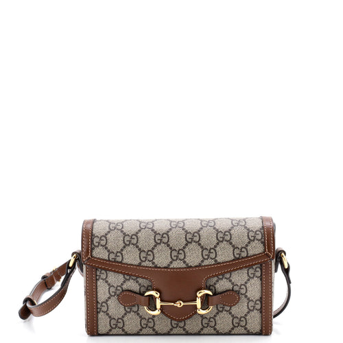 GUCCI Horsebit 1955 Flap Crossbody Bag GG Coated Canvas Mini