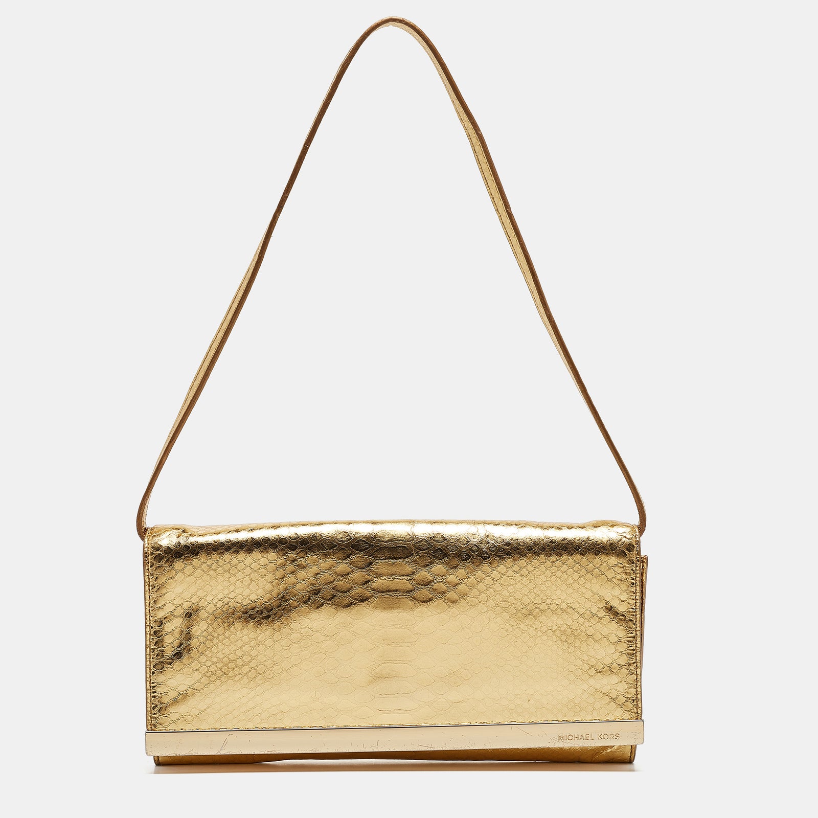 Michael Kors Gold Python Effect Leather Lana Clutch Bag