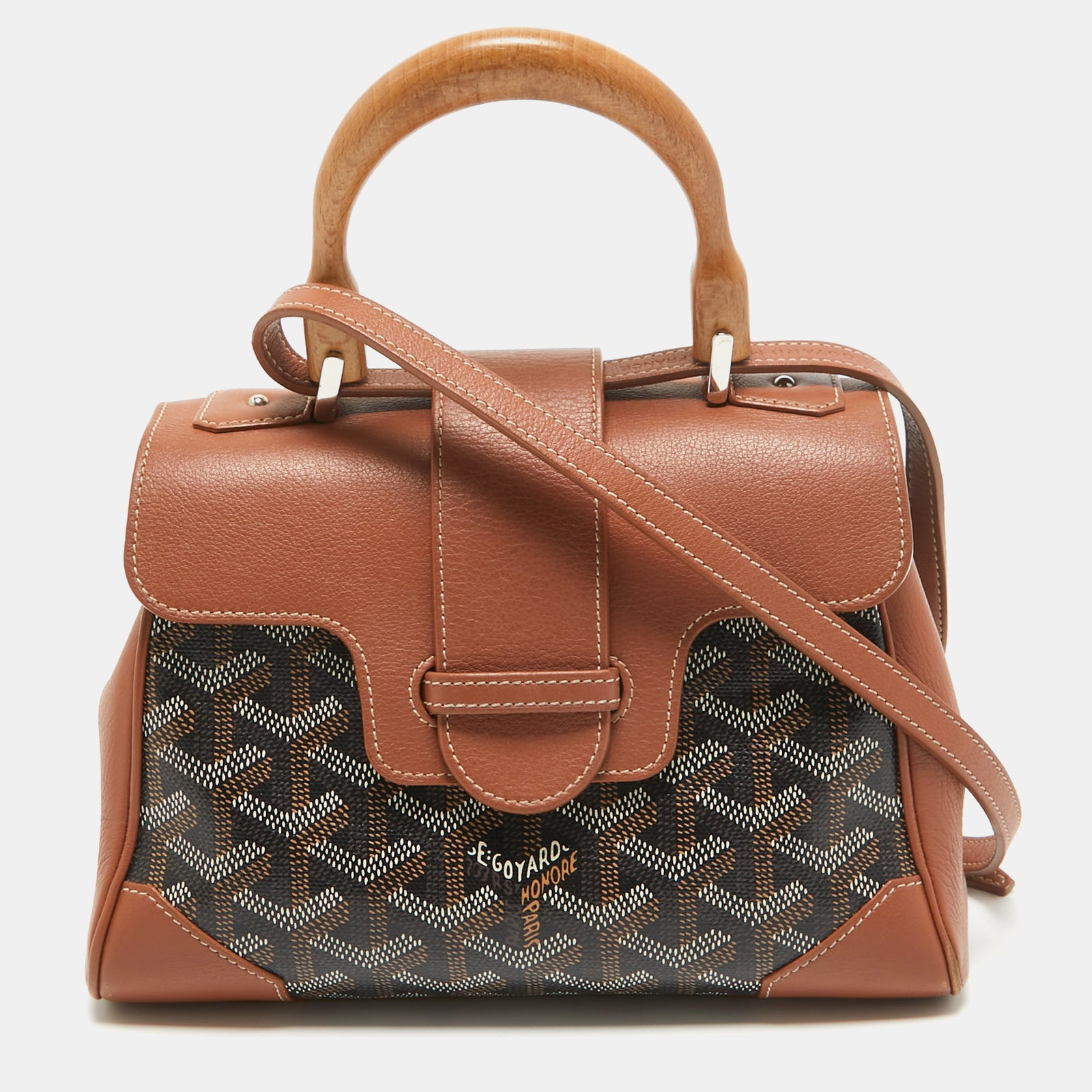 Goyard Braune Mini-Saigon-Tasche mit Henkel aus beschichtetem Canvas und Leder von Goyardine