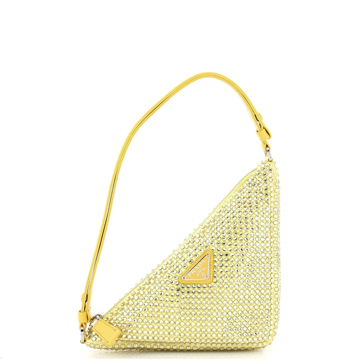Prada PRADA Triangle Top Handle Pouch Bag Crystal Embellished Satin Mini