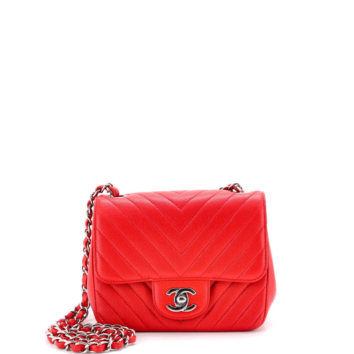 Chanel CHANEL Square Classic Single Flap Bag Chevron Caviar Mini