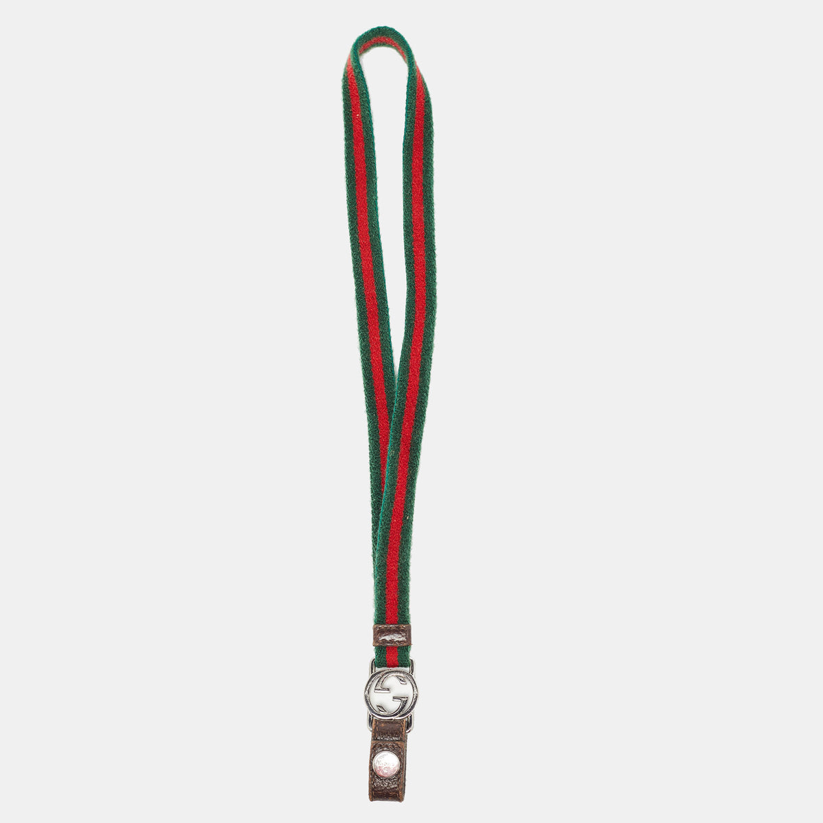Gucci Green/Red Web Canvas Interlocking G Lanyard Keychain