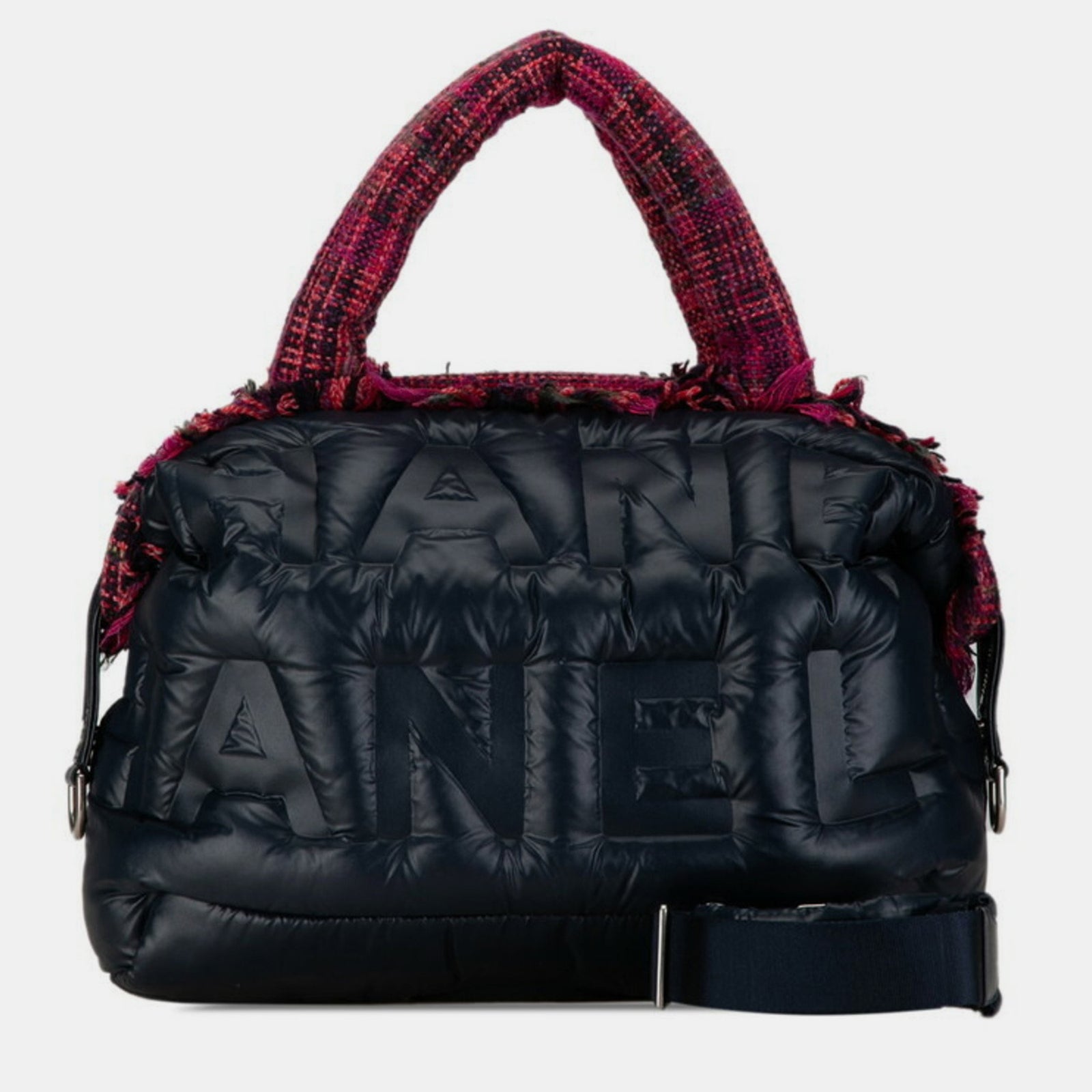 Chanel Sac cabas en doudoune en nylon et laine tweed bleu marine/rose