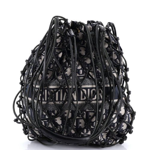 Drawstring Net Tote Diorissimo Canvas and Leather
