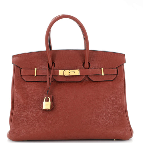 Birkin Handbag Rouge H Clemence with Gold Hardware 35