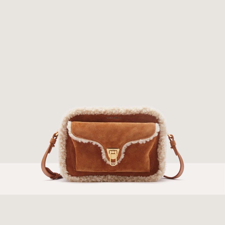 Coccinelle Suede Crossbody Bag with Faux Shearling Inserts Beat Eco Shearling Small