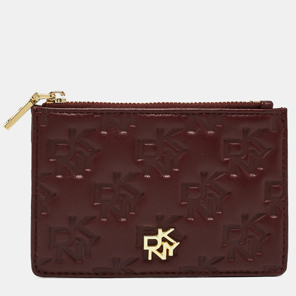 DKNY Burgundy Signature Embossed Leather Catherine Key Card Case