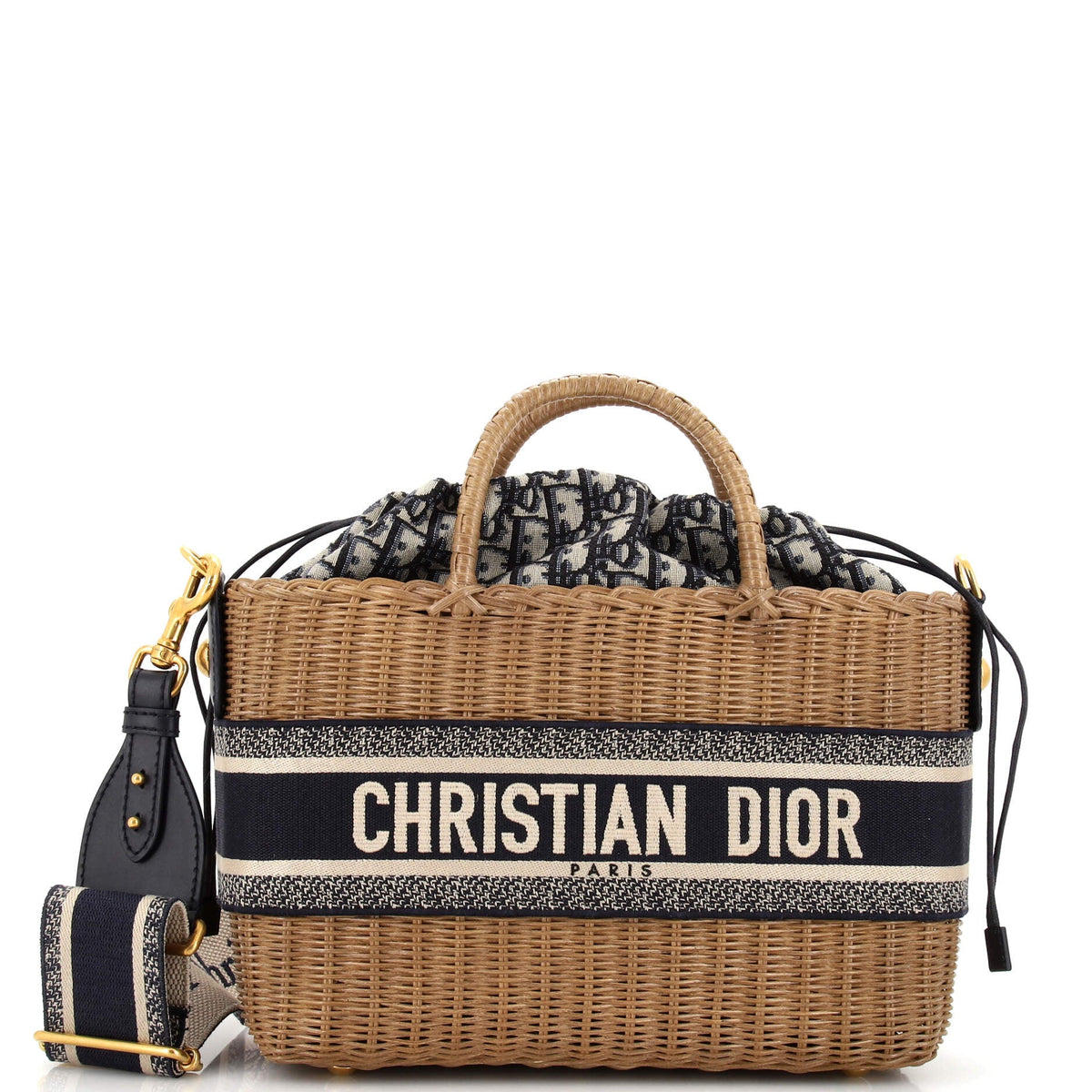 Christian Dior Basket Bag Wicker and Oblique Canvas Large
