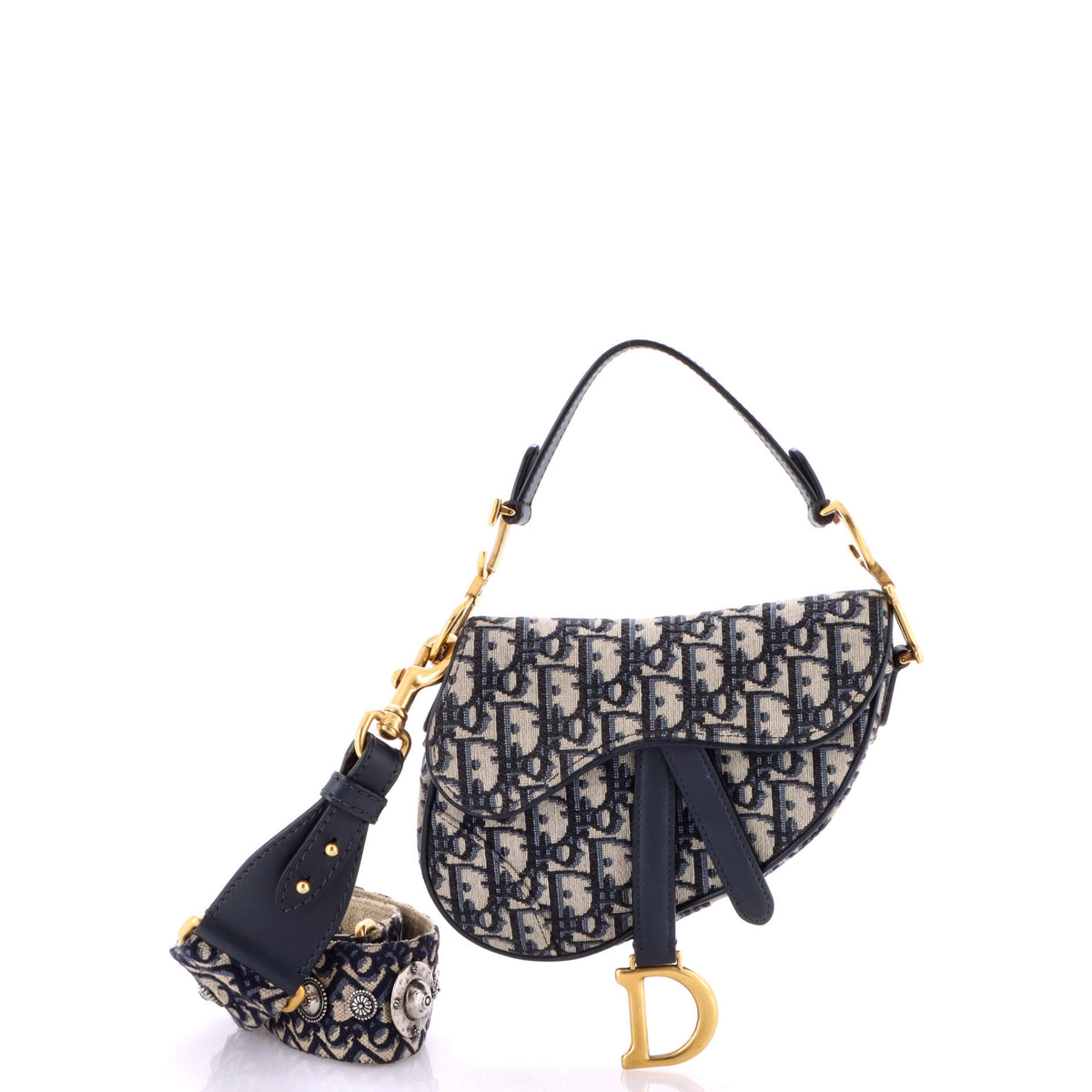 Christian Dior Saddle Handbag with Strap Oblique Canvas Mini