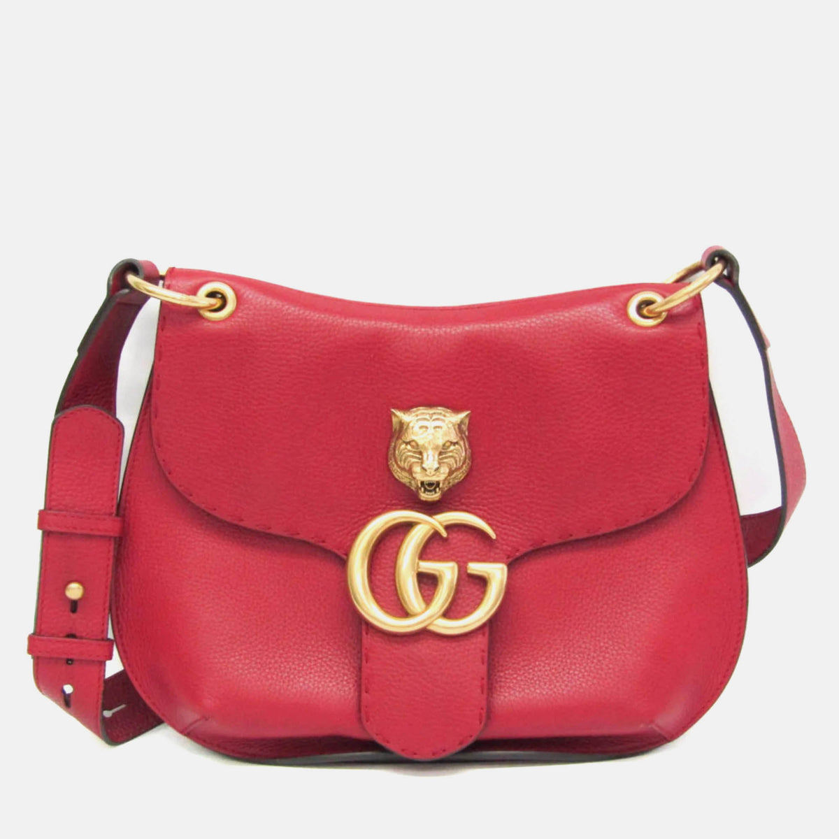 Gucci Red Leather GG Marmont Animalier Shoulder Bag