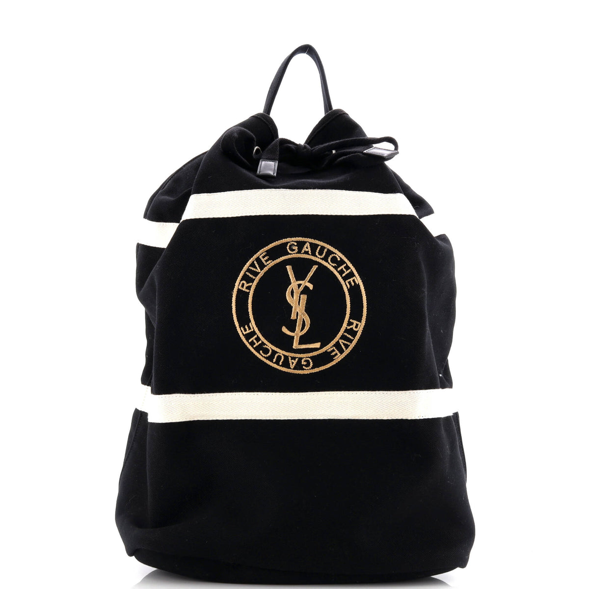 Saint Laurent Rive Gauche Drawstring Sling Bag Embroidered Canvas