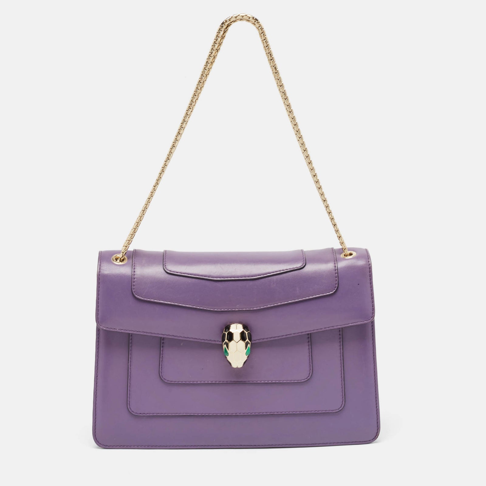 Bvlgari Purple Leather Medium Serpenti Forever Flap Shoulder Bag