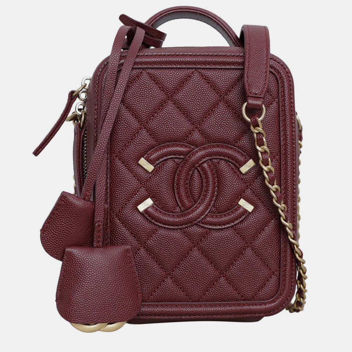 Chanel Maroon Small CC Filigree Vertical Vanity Case Bag