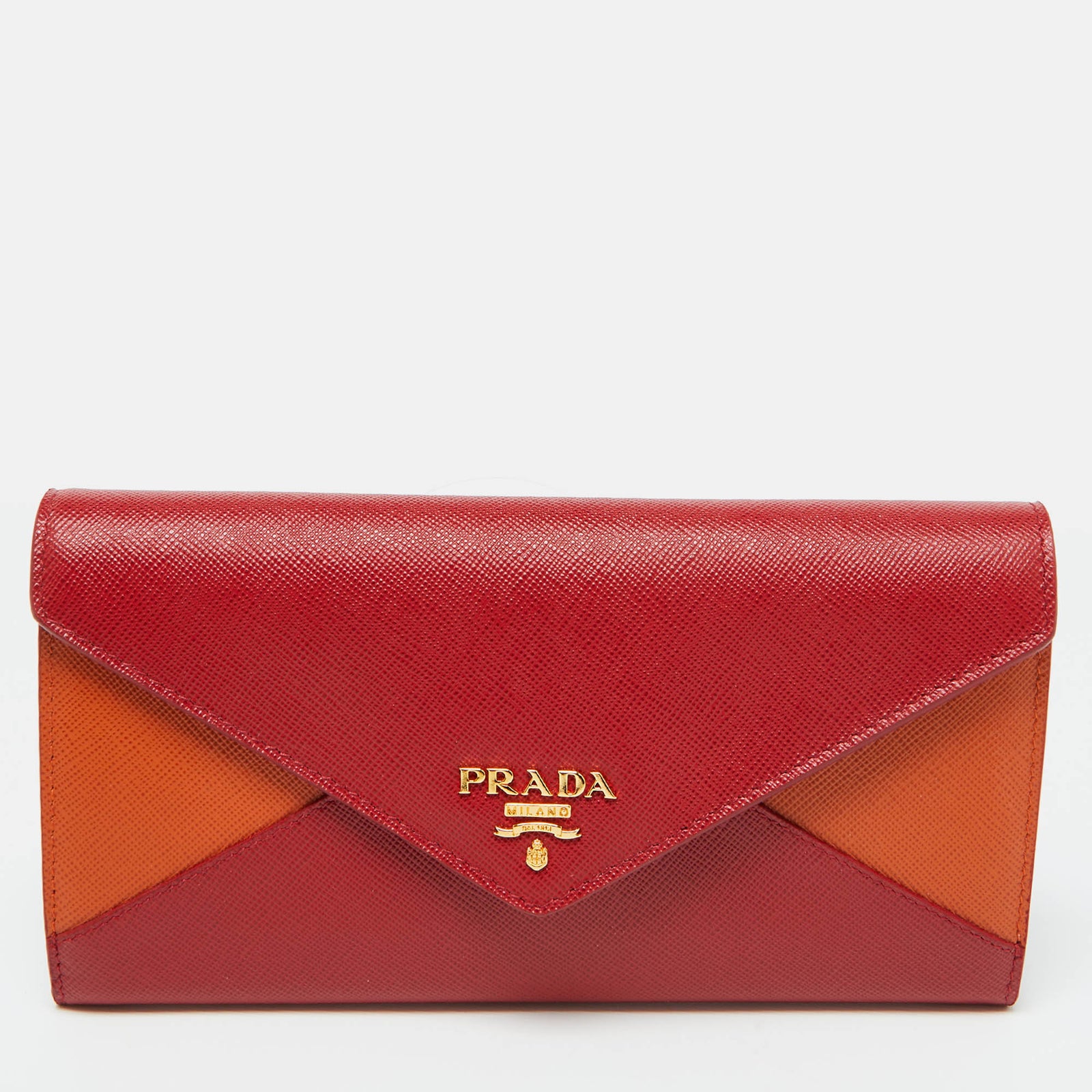 Prada Rot/orangefarbene Continental-Geldbörse aus Saffiano-Leder mit Umschlagklappe