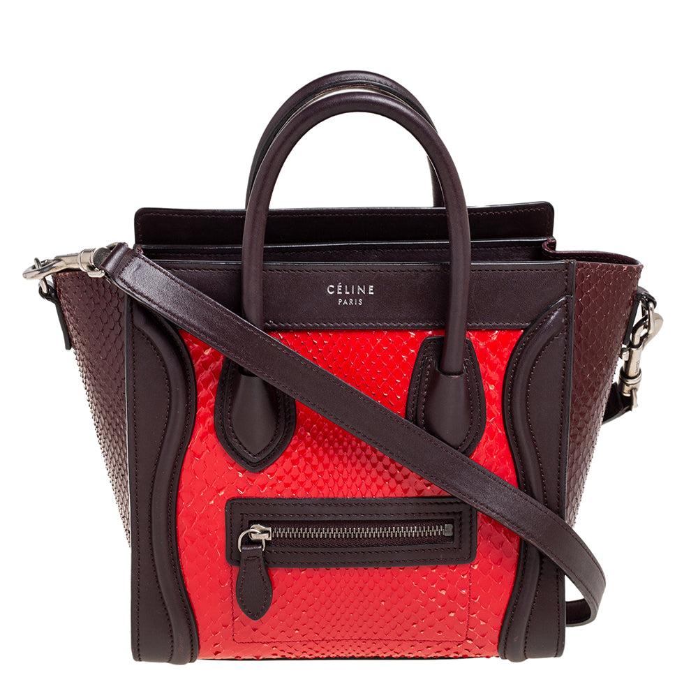 Celine C&eacute;line Tri Color Leather and Snakeskin Nano Luggage Tote
