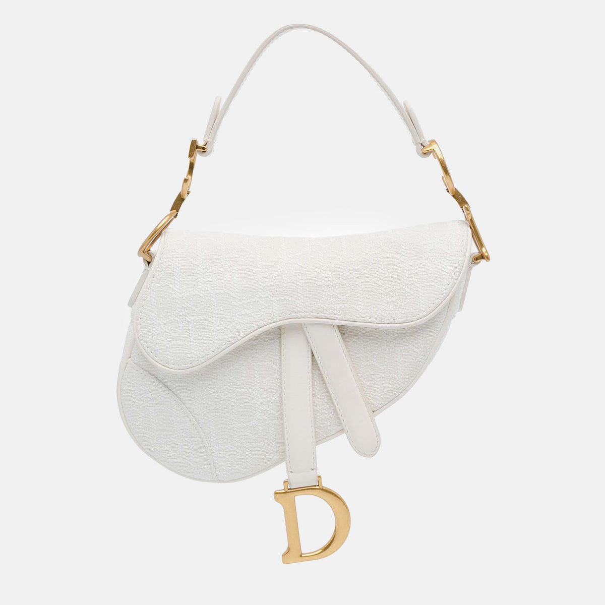 Dior White Canvas Mini Oblique Saddle Bag