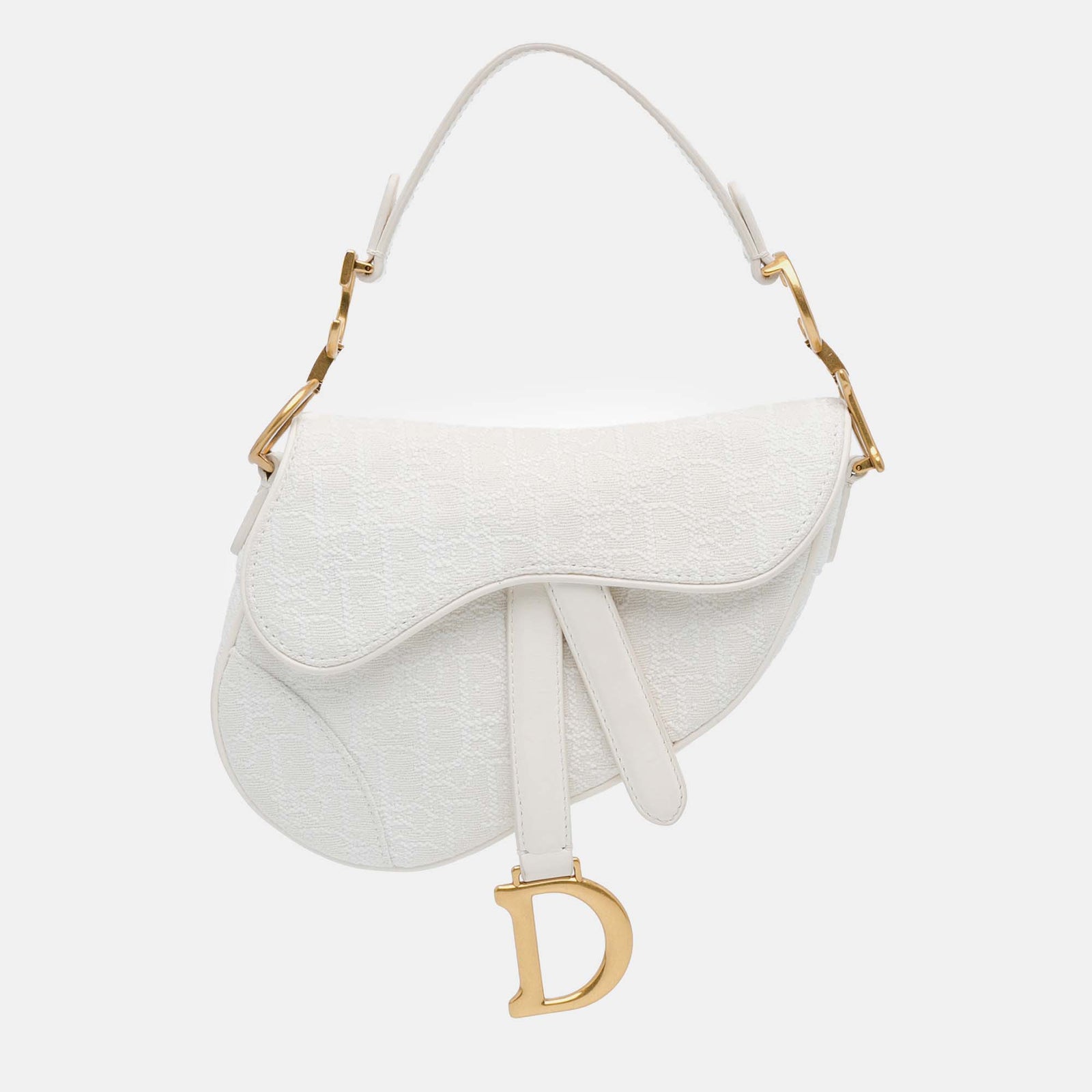 Dior White Canvas Mini Oblique Saddle Bag