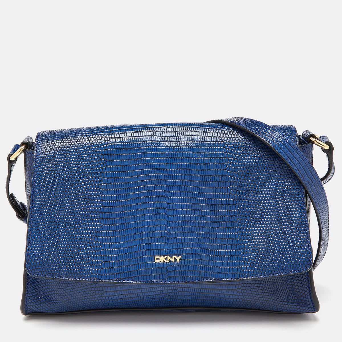 DKNY DKNY Blue Croc Embossed Leather Bryant Flap Crossbody Bag