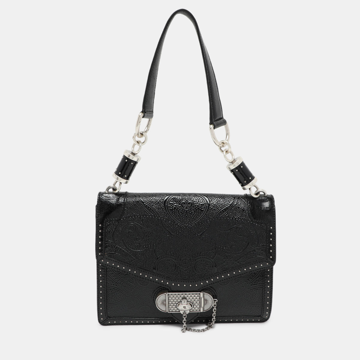 Alexander Mcqueen Black Embossed Patent Leather Top Handle Bag