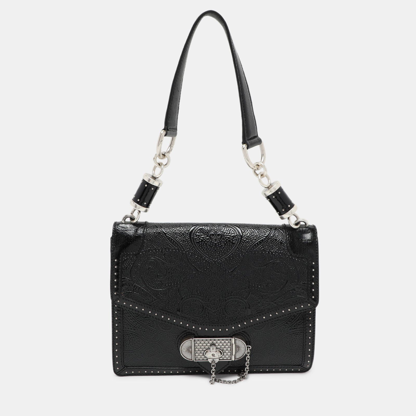 Alexander Mcqueen Black Embossed Patent Leather Top Handle Bag