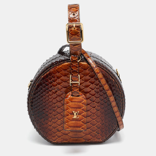 Brown Python Petite Boite Chapeau Bag