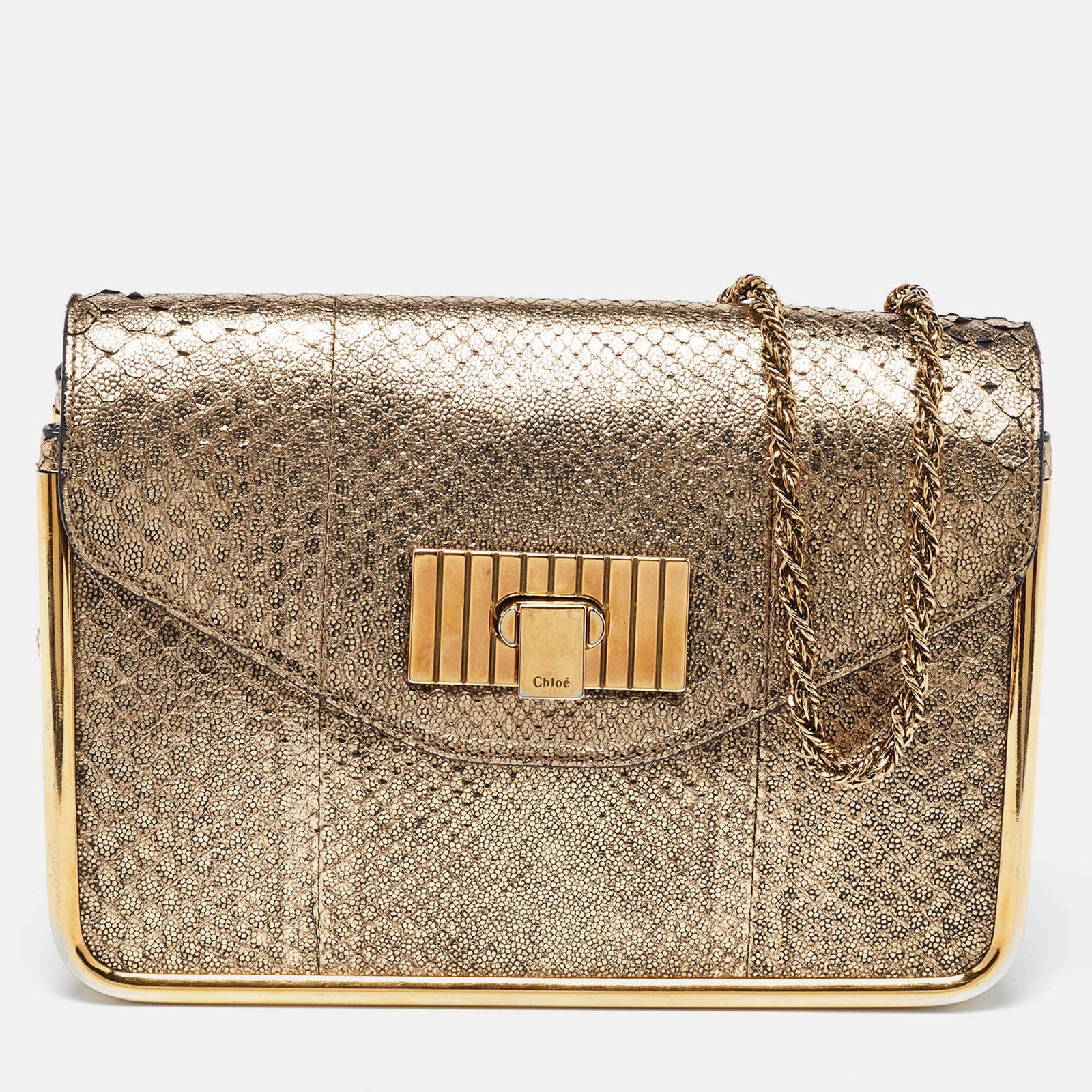 Chloe Gold Python Small Sally Shoulder Bag